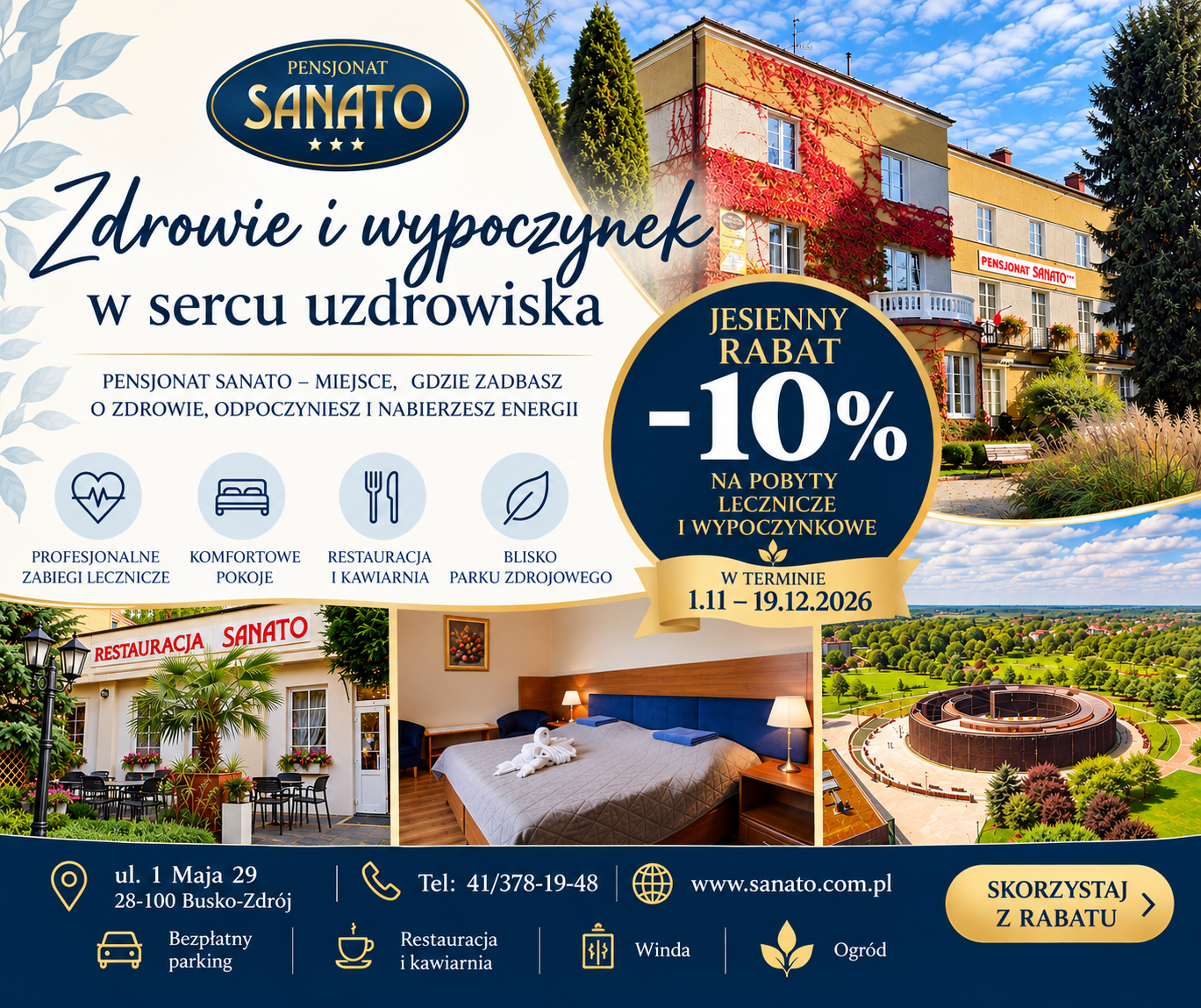 Pokoje gościnne Sanato - pensjonat Busko-Zdrój, kawiarnia, restauracja